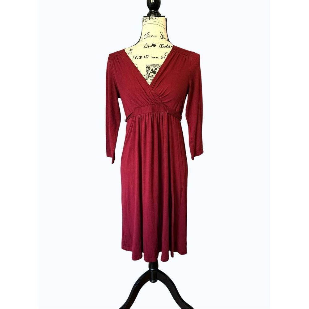 Motherhood Maternity Faux Wrap Dress Burgundy Wine Red Size S 3/4 Sleeve